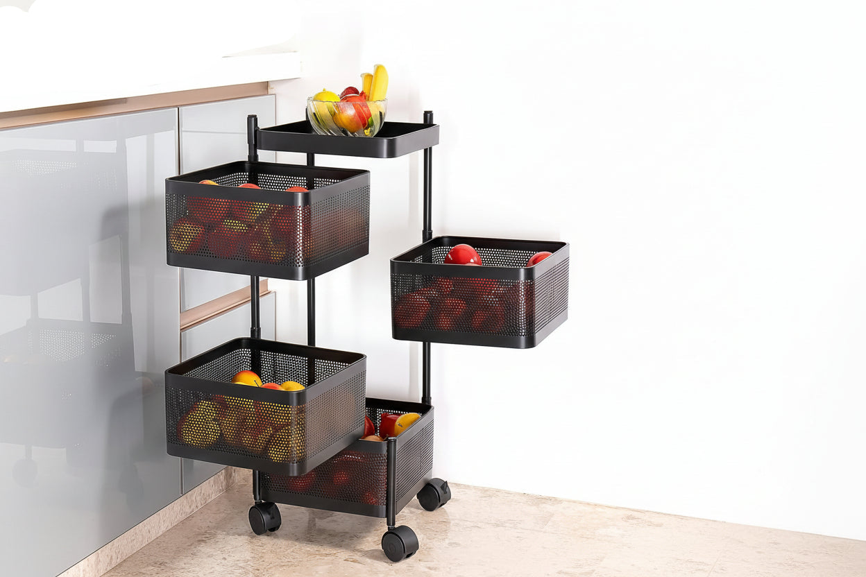 Metal Square High Quality Kitchen Trolley With Wheels (4 Layer  1 Pc)