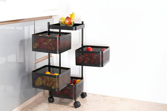 Metal Square High Quality Kitchen Trolley With Wheels (4 Layer  1 Pc)