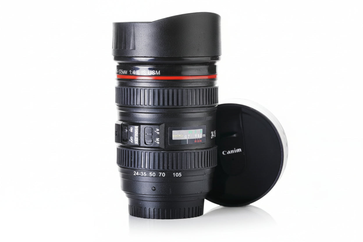 Camera Lens Shaped Coffee Mug Flask With Lid