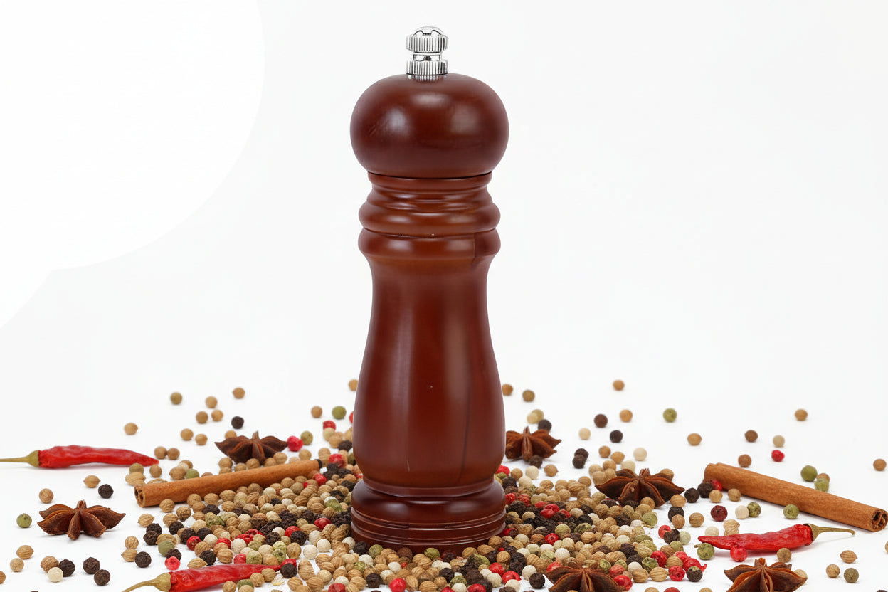 Wooden Pepper Mill 8 Inch Tall - Best Pepper Grinder (1 Pc)